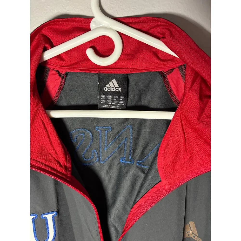 Vintage Kansas Jayhawks Full Zip Adidas Embroidered Gray Warm Up Jacket Sz 2XT